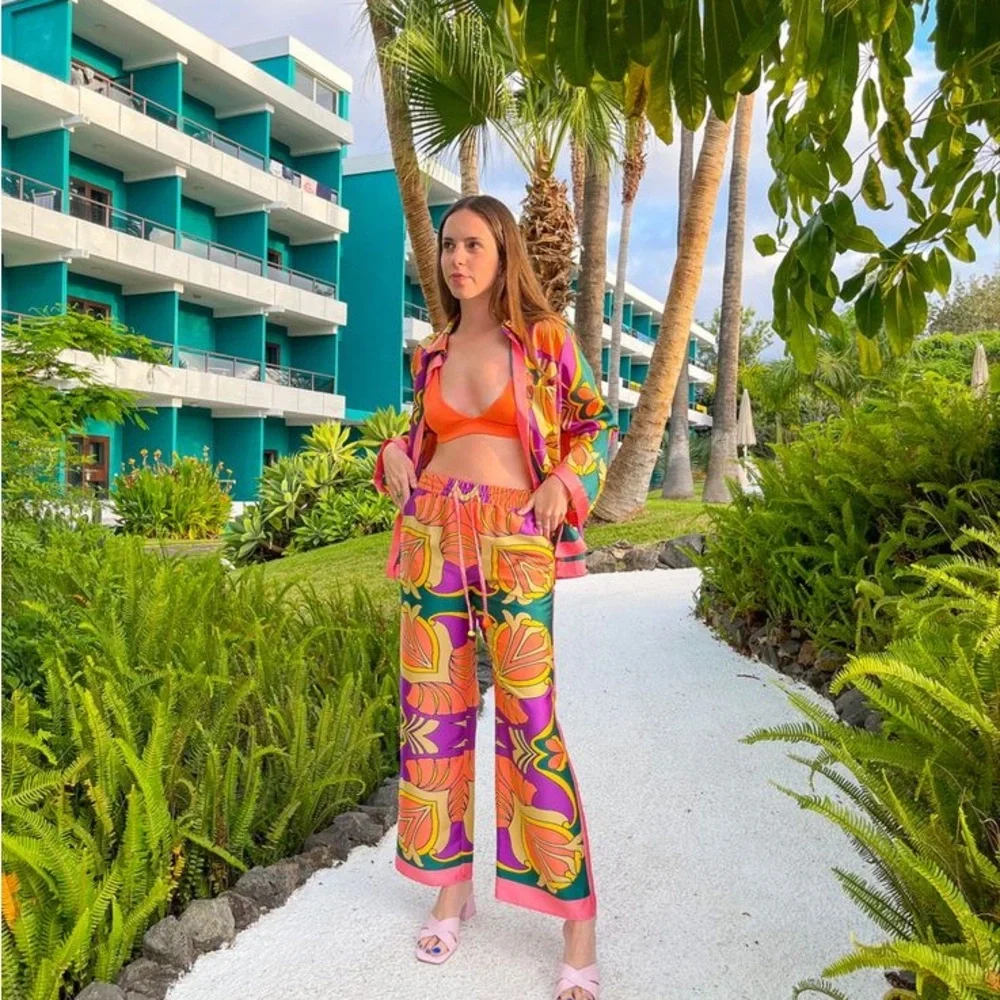 Zara Colorful Patterned Drawstring Pants - Picture 3 of 4
